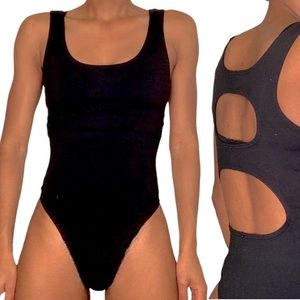 Black cut out thong one piece swimsuit.